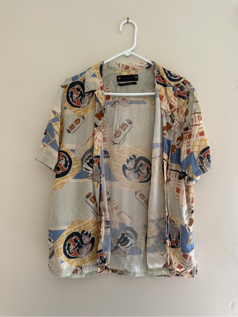 ALLSAINTS Abstract Print Camp Collar Button-Up Shirt Relaxed Fit Small - Picture 4 of 4